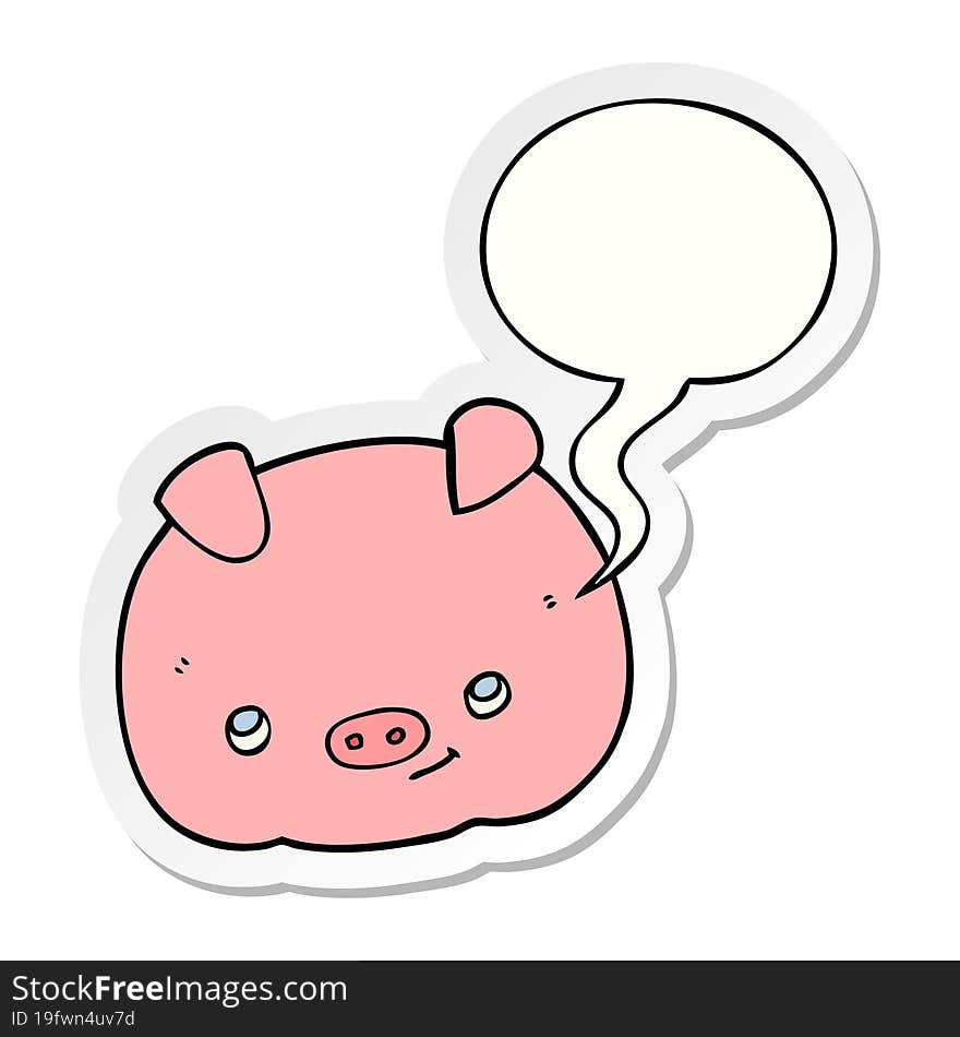 cartoon happy pig and speech bubble sticker