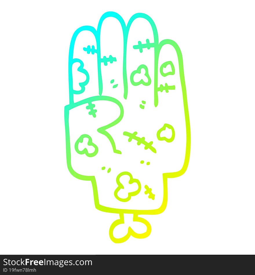 cold gradient line drawing of a cartoon zombie hand