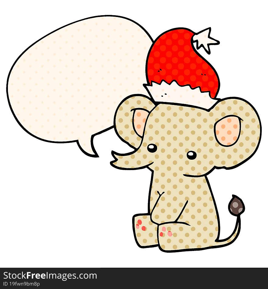 cute christmas elephant and speech bubble in comic book style