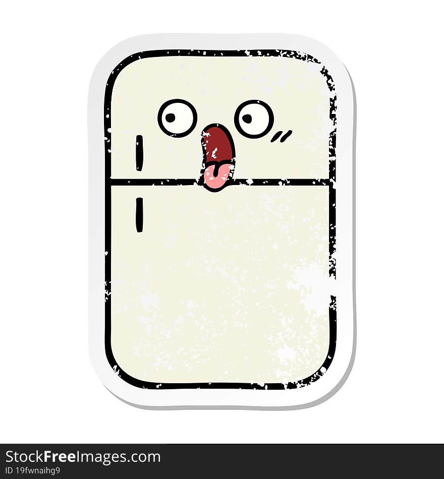 distressed sticker of a cute cartoon fridge freezer