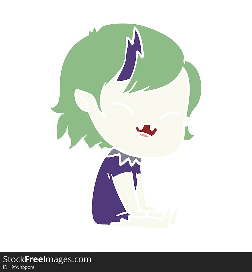 flat color style cartoon laughing vampire girl sitting