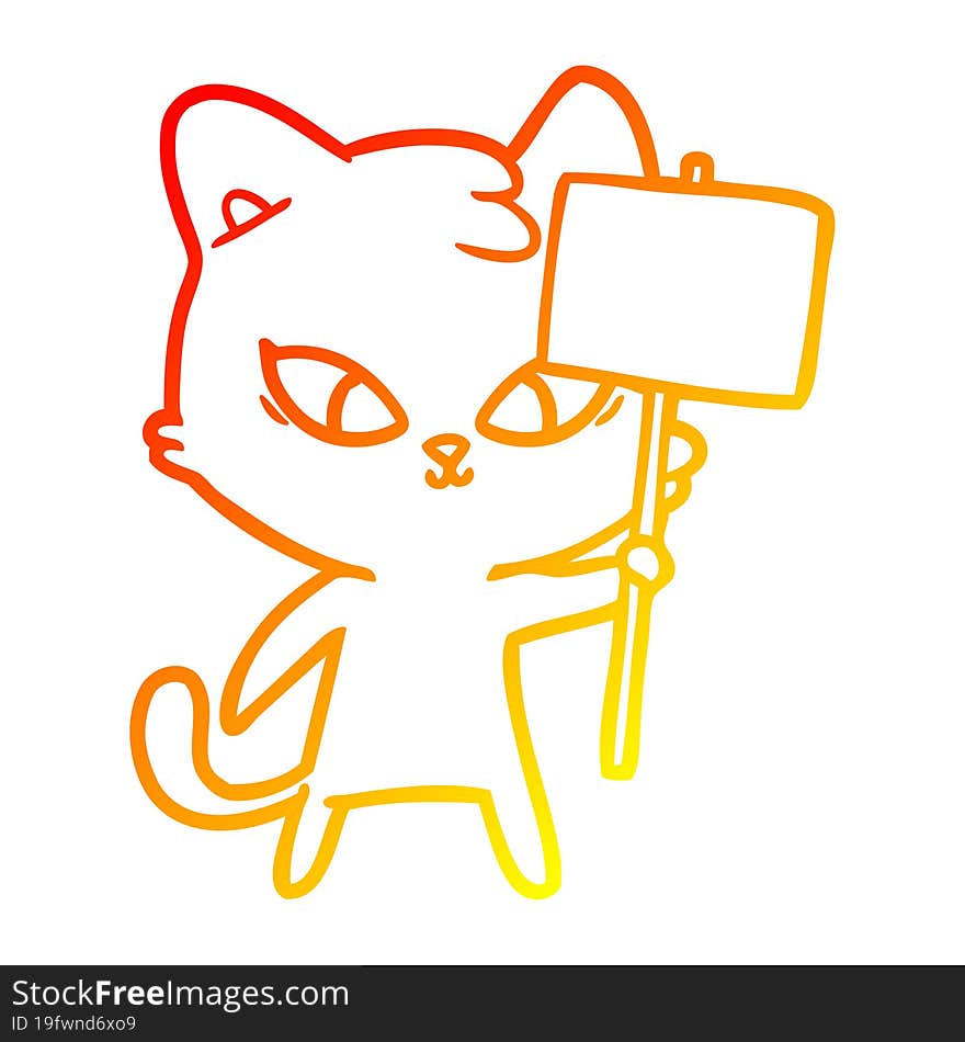 warm gradient line drawing of a cute cartoon cat