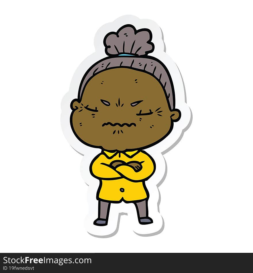 sticker of a cartoon annoyed old lady