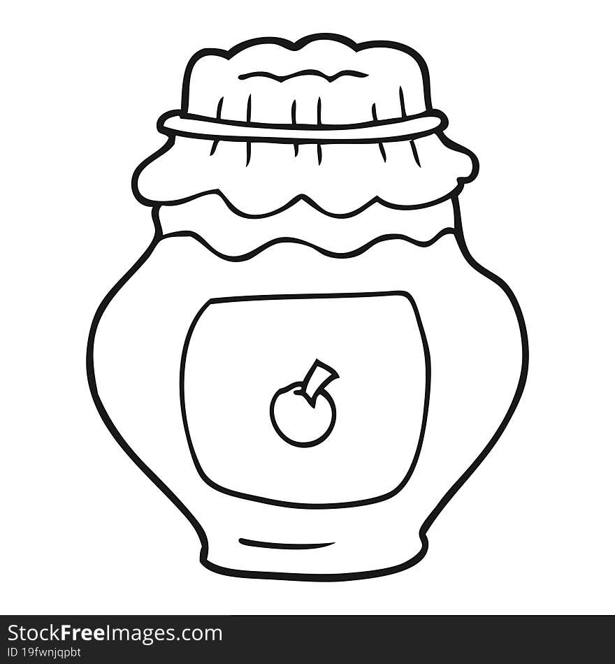 freehand drawn black and white cartoon jar of jam