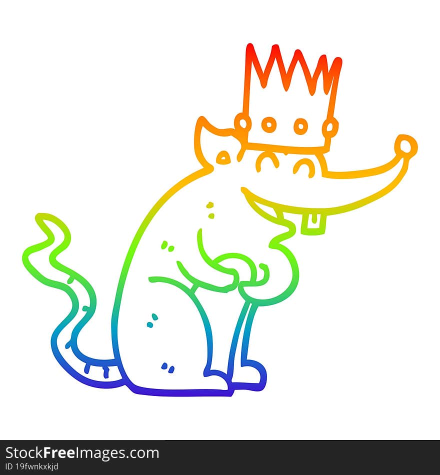 rainbow gradient line drawing of a cartoon rat king laughing