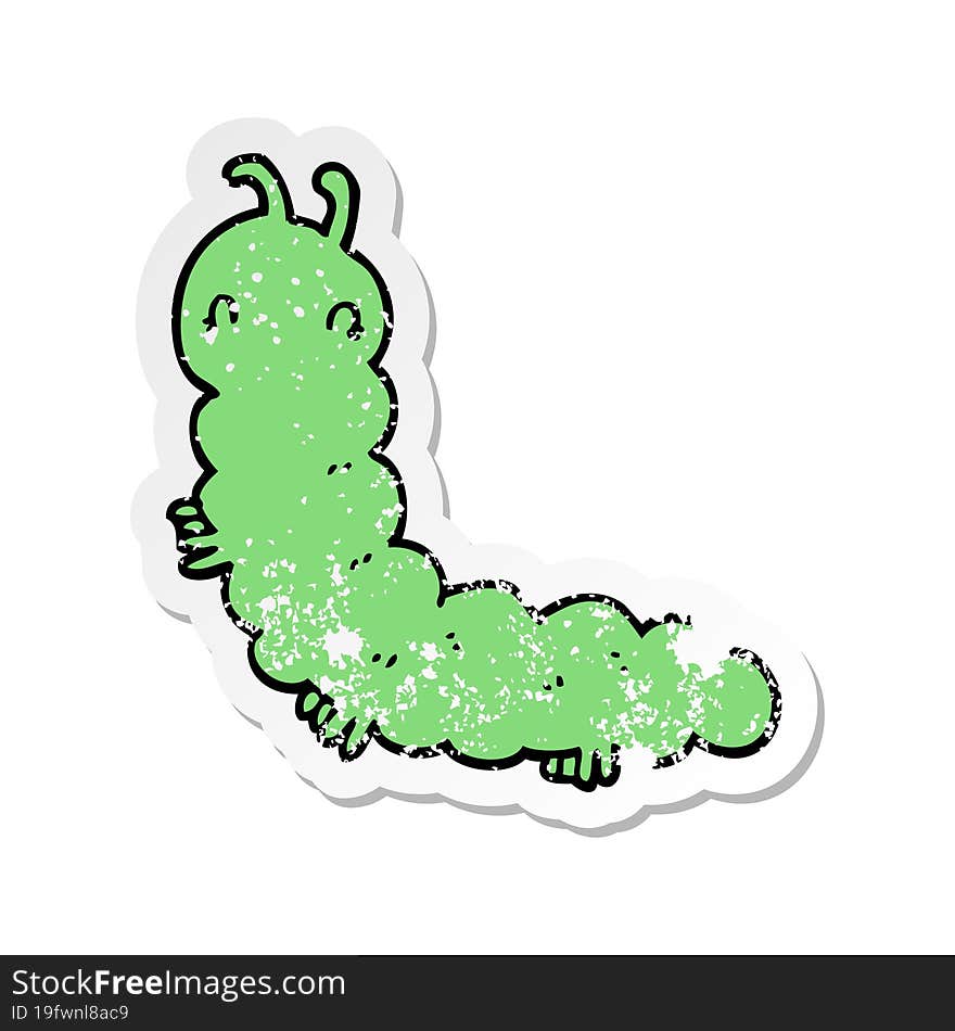 distressed sticker of a cartoon caterpillar