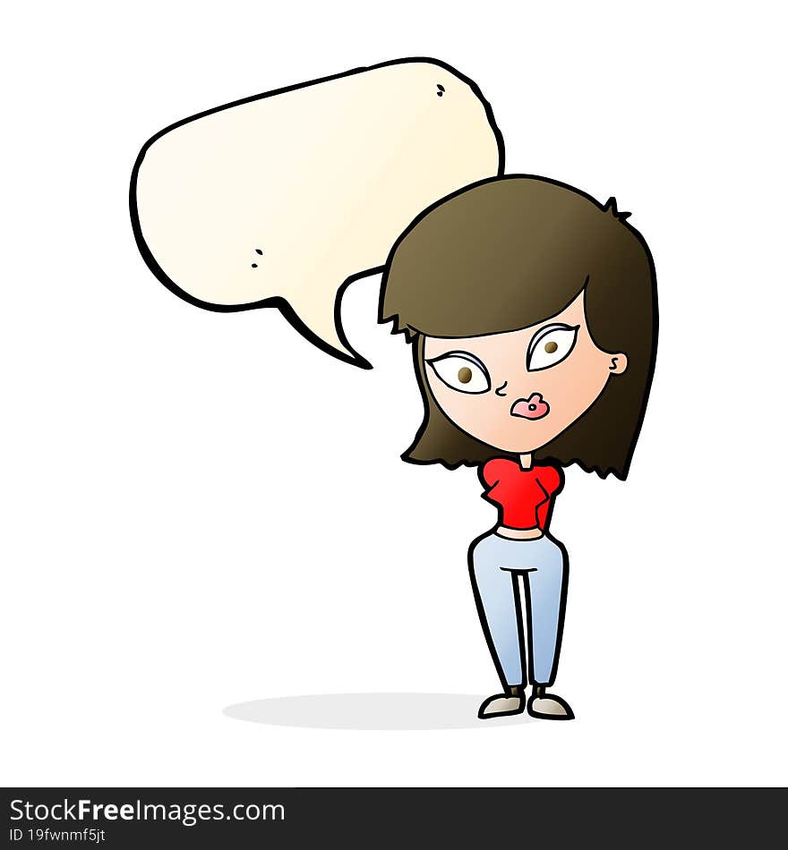 cartoon confused woman with speech bubble