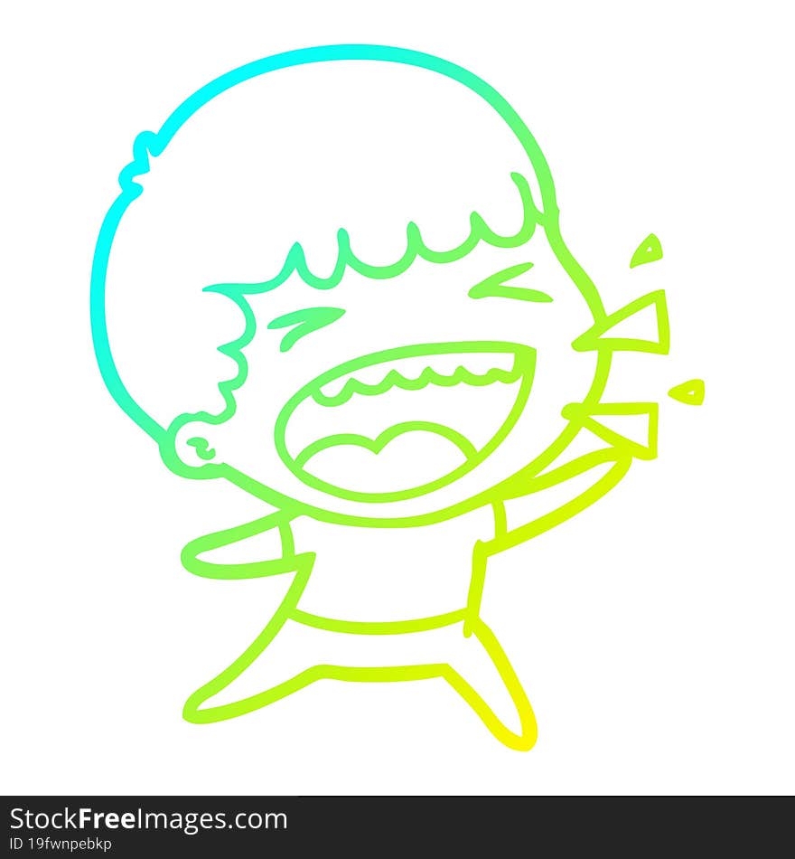 cold gradient line drawing of a cartoon laughing man