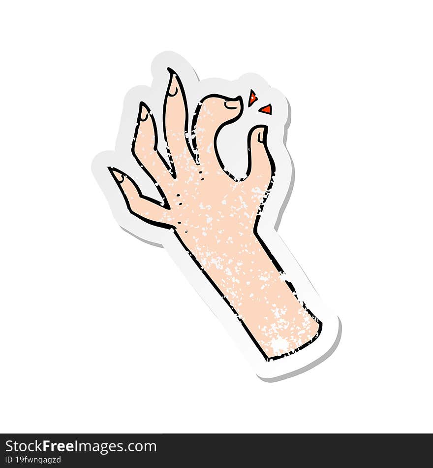 retro distressed sticker of a cartoon hand symbol