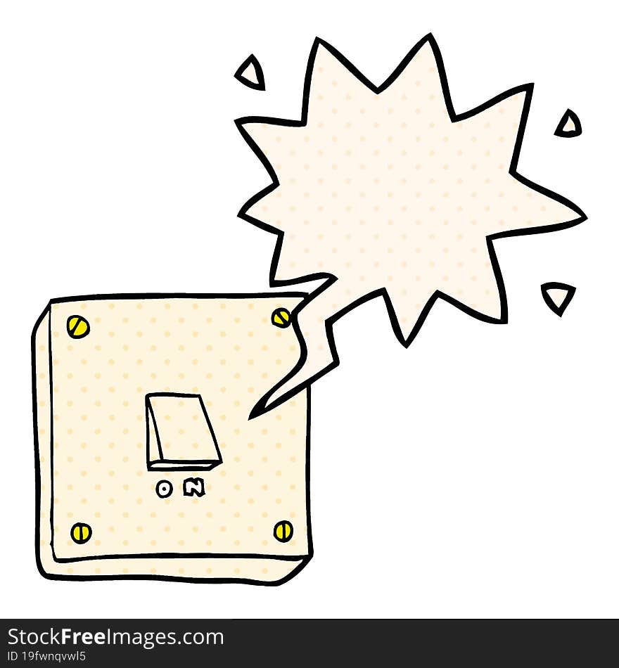 cartoon light switch with speech bubble in comic book style