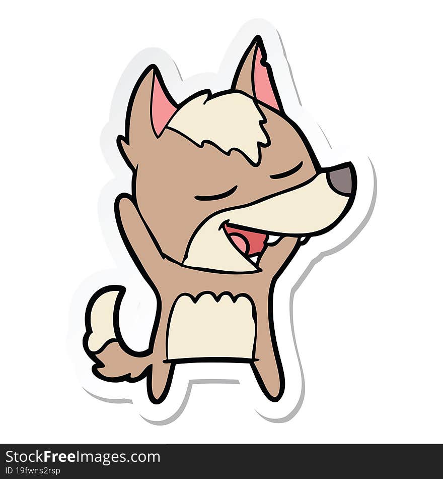 sticker of a cartoon wolf laughing