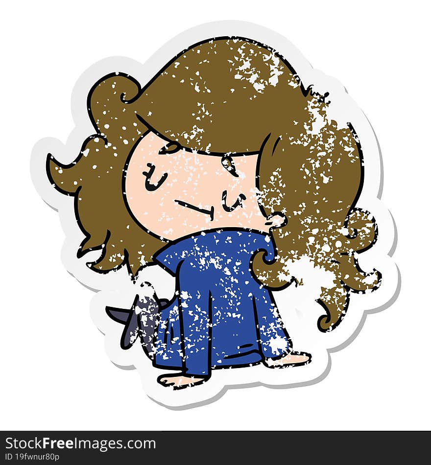 Distressed Sticker Cartoon Of A Cute Kawaii Girl