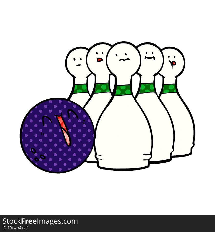 cartoon laughing bowling ball and pins. cartoon laughing bowling ball and pins