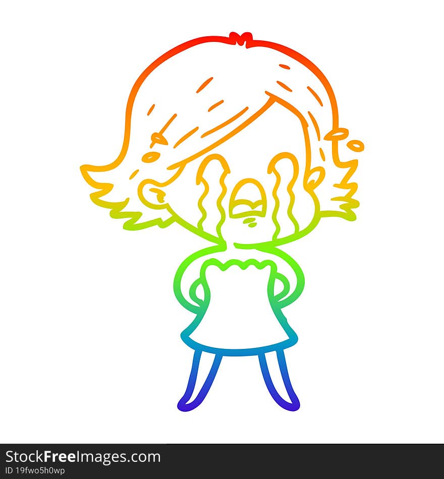 rainbow gradient line drawing of a cartoon woman crying