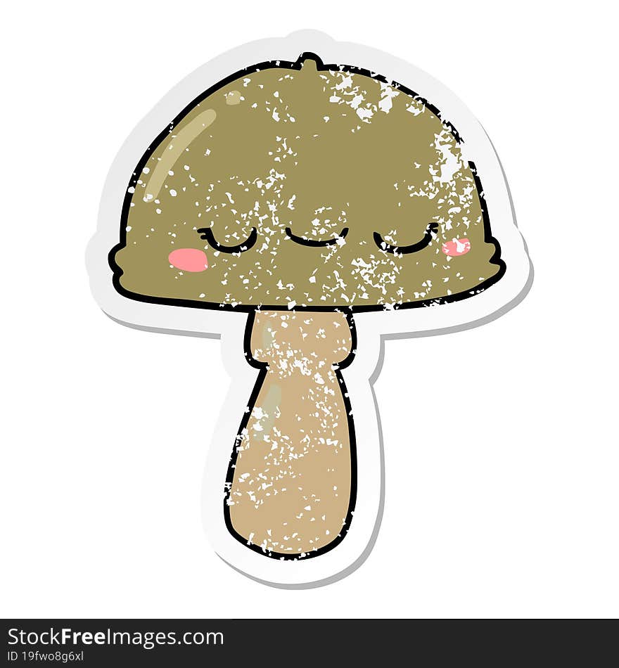 distressed sticker of a cartoon mushroom