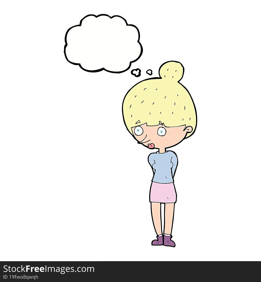 cartoon woman staring with thought bubble