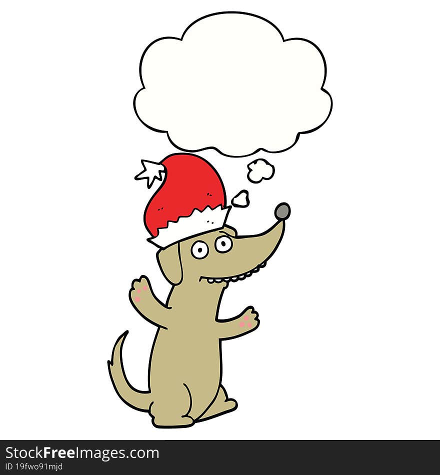 cute christmas cartoon dog and thought bubble