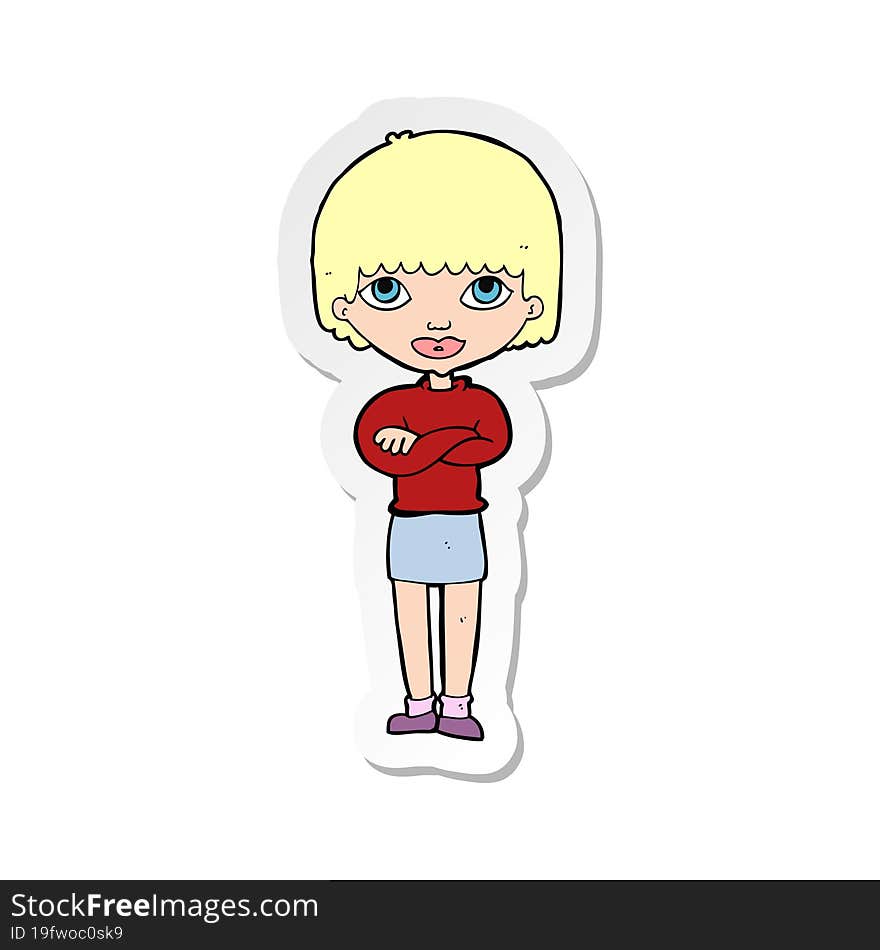 sticker of a cartoon woman with folded arms