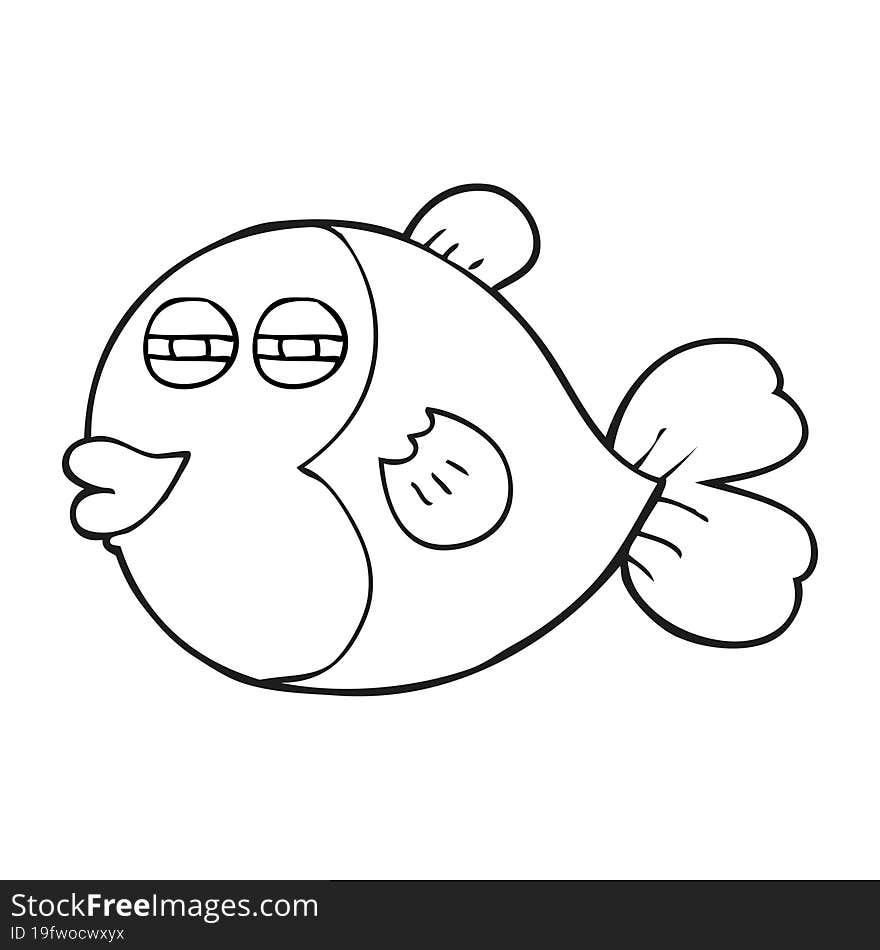 freehand drawn black and white cartoon fish