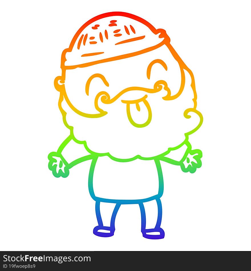 Rainbow Gradient Line Drawing Man With Beard Sticking Out Tongue