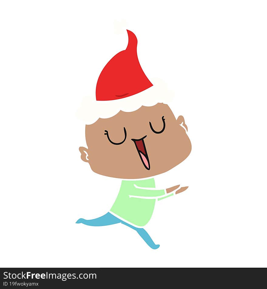 happy flat color illustration of a bald man wearing santa hat