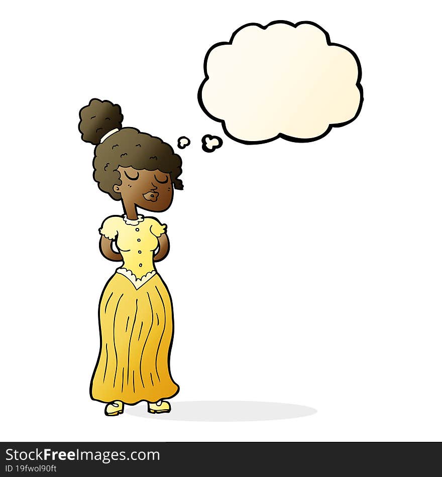 cartoon pretty victorian woman with thought bubble