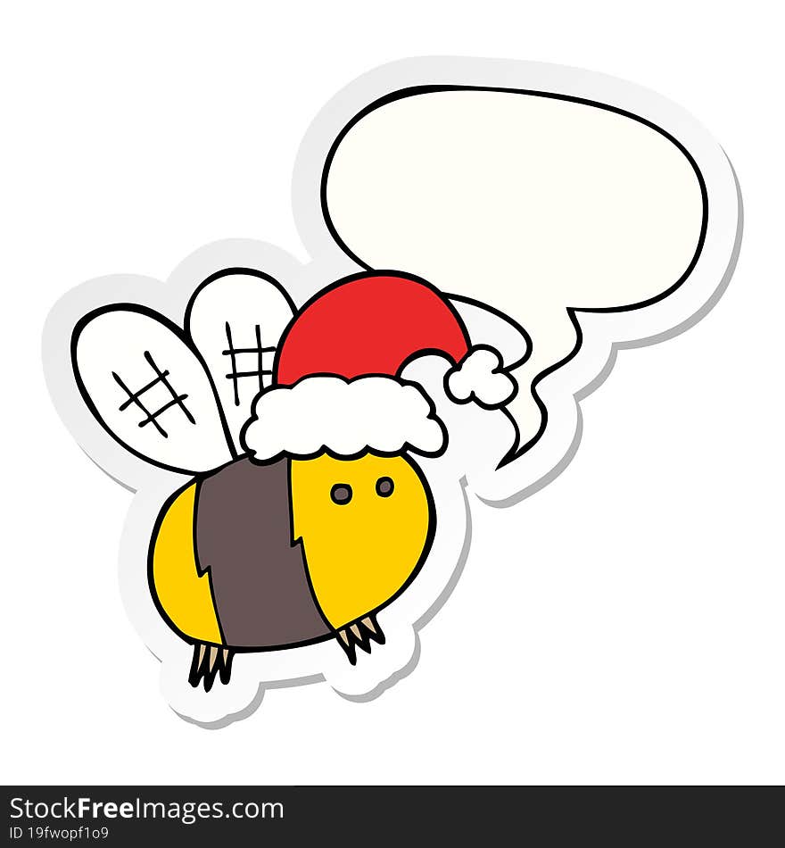 Cute Cartoon Bee Wearing Christmas Hat And Speech Bubble Sticker