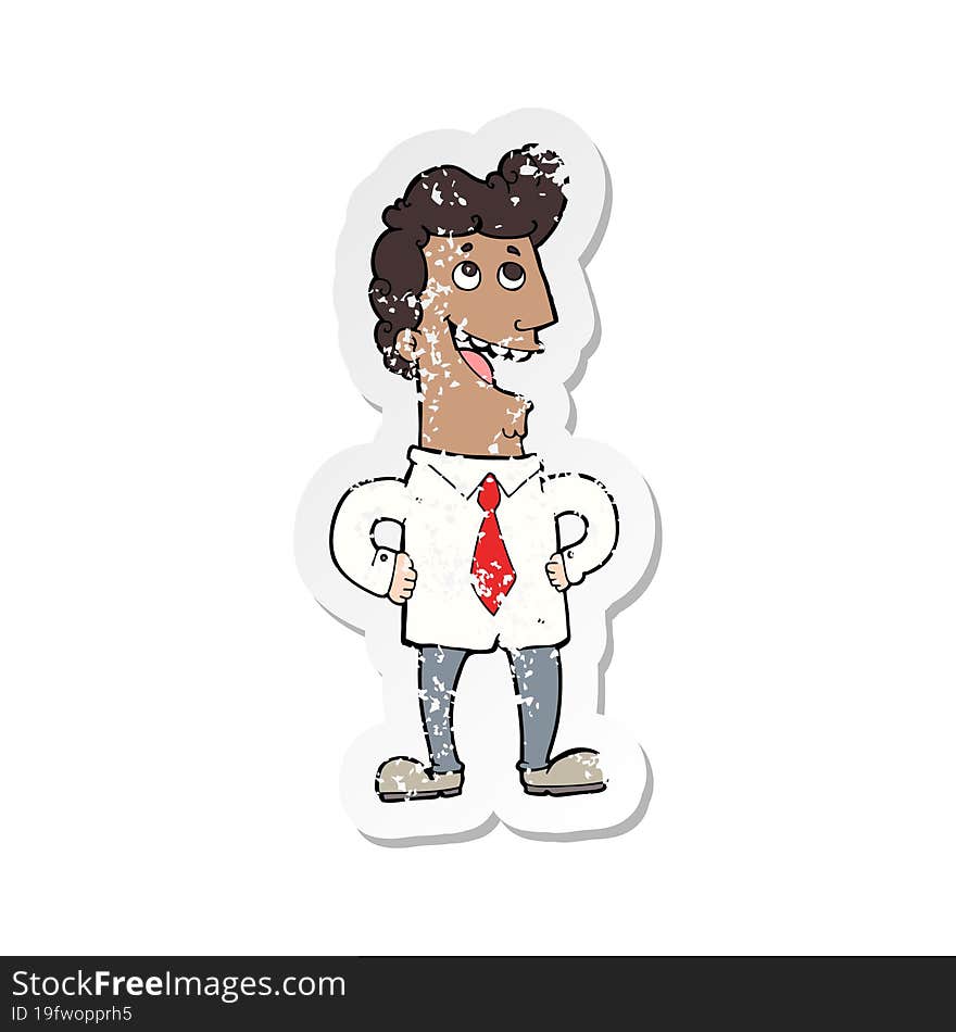 retro distressed sticker of a cartoon businessman