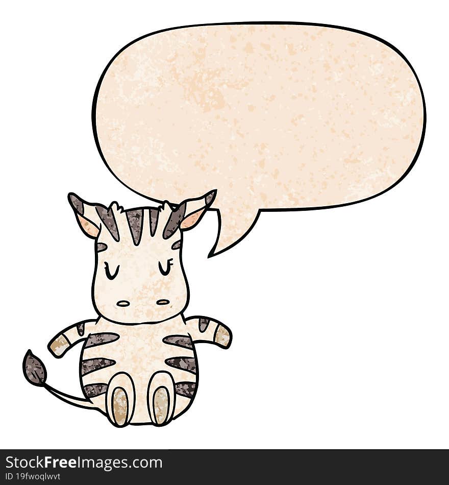 cute cartoon zebra and speech bubble in retro texture style