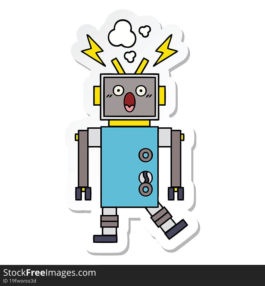 sticker of a cute cartoon malfunctioning robot