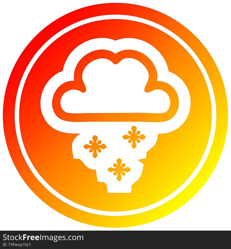 snow cloud circular icon with warm gradient finish. snow cloud circular icon with warm gradient finish