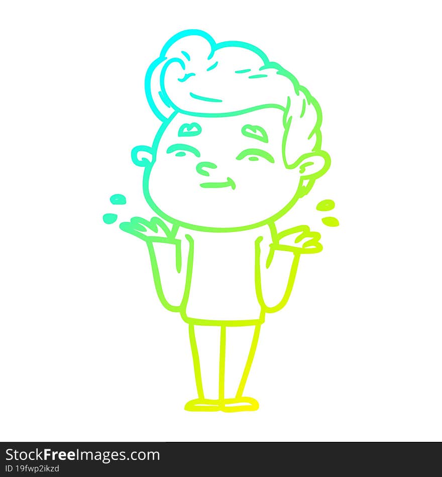 Cold Gradient Line Drawing Happy Cartoon Man Shrugging