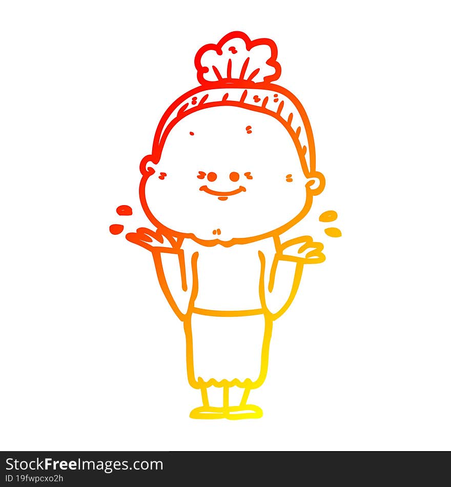 Warm Gradient Line Drawing Cartoon Happy Old Woman