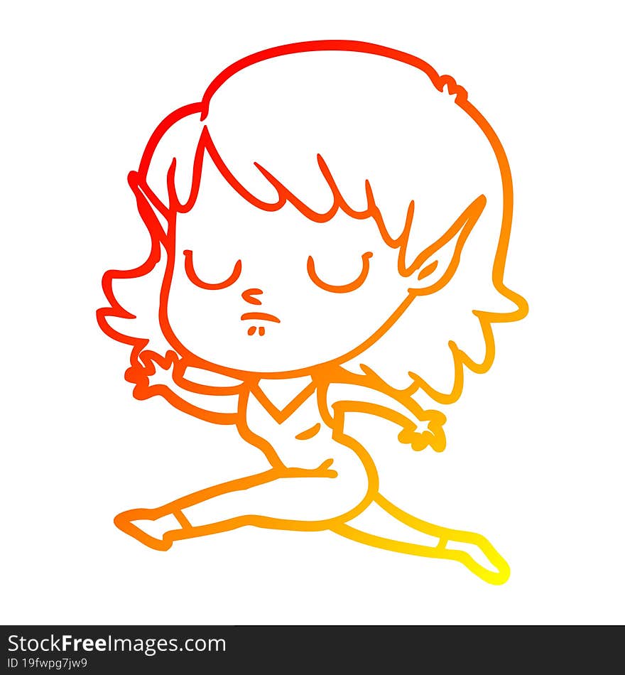 warm gradient line drawing cartoon elf girl