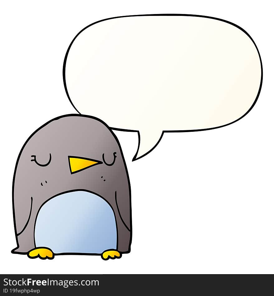 cartoon penguin and speech bubble in smooth gradient style