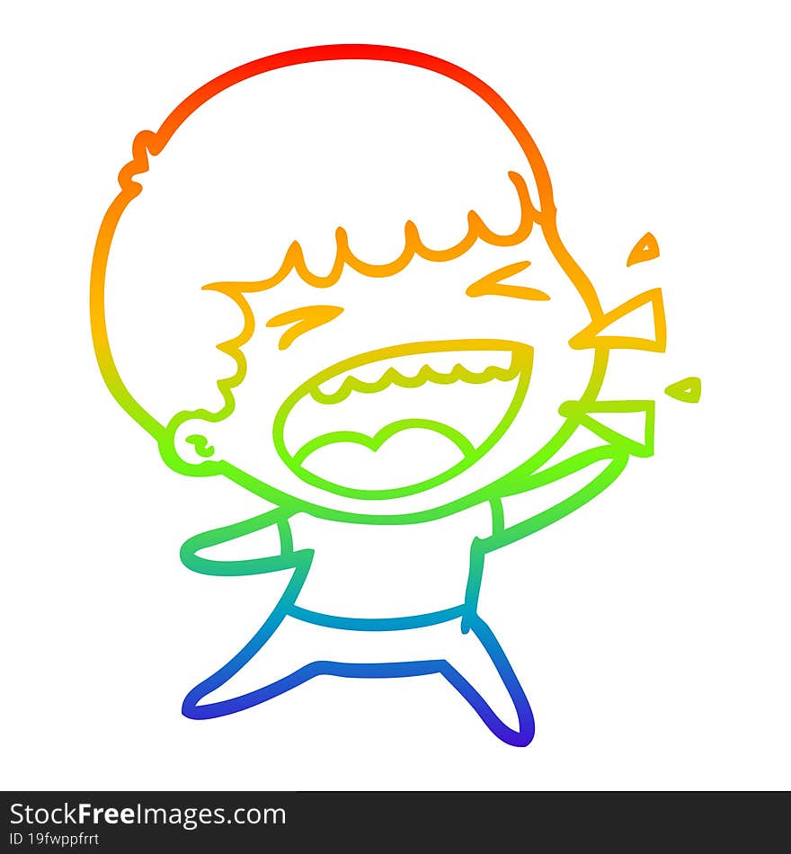 rainbow gradient line drawing of a cartoon laughing man