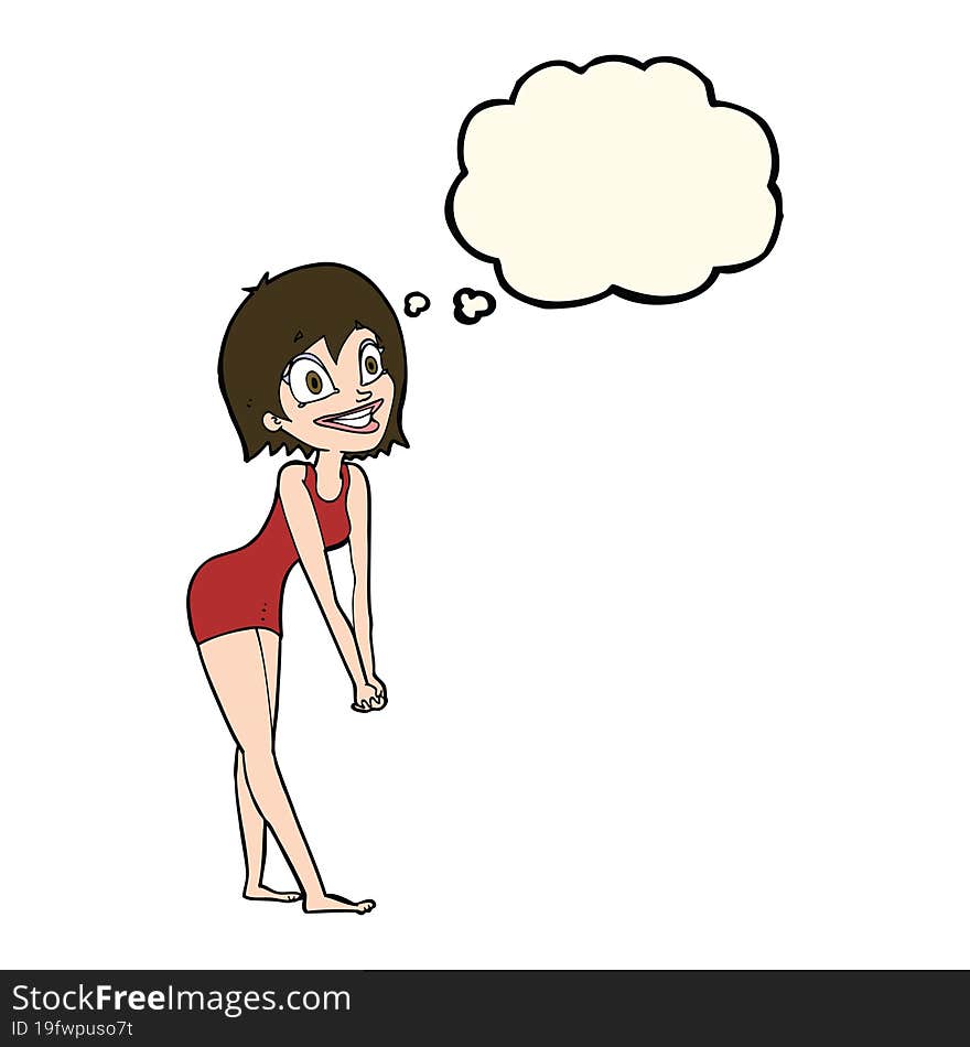 Cartoon Excited Woman With Thought Bubble