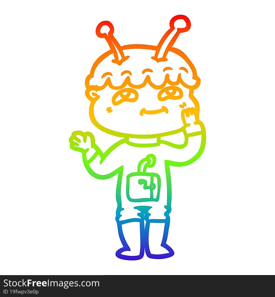 rainbow gradient line drawing surprised cartoon spaceman