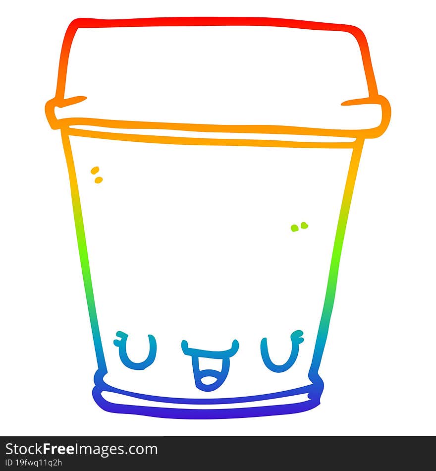 rainbow gradient line drawing of a cartoon coffee cup