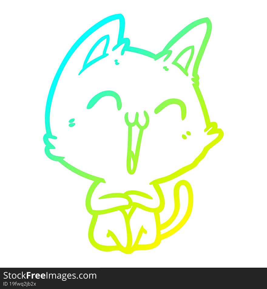 cold gradient line drawing of a happy cartoon cat