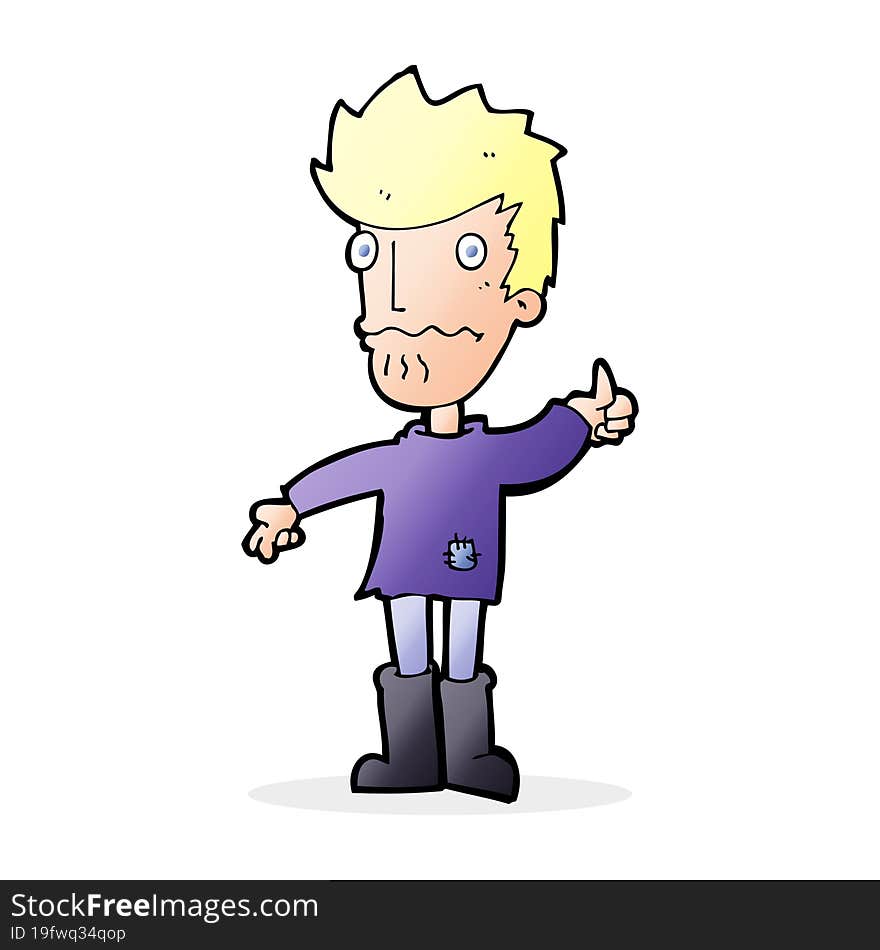 cartoon worried man giving thumbs up symbol