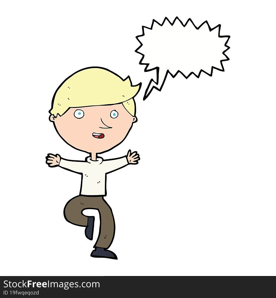 cartoon excited man with speech bubble