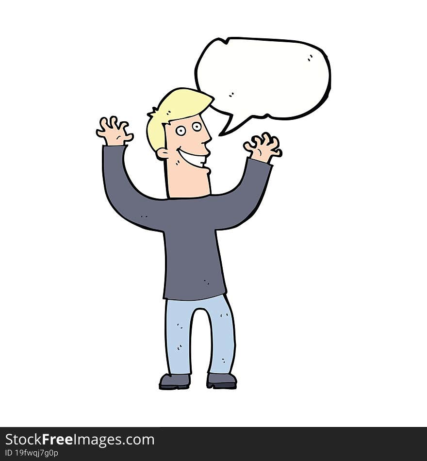 cartoon excited man with speech bubble