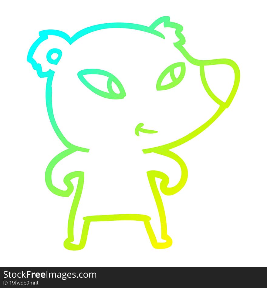 cold gradient line drawing of a cute cartoon bear