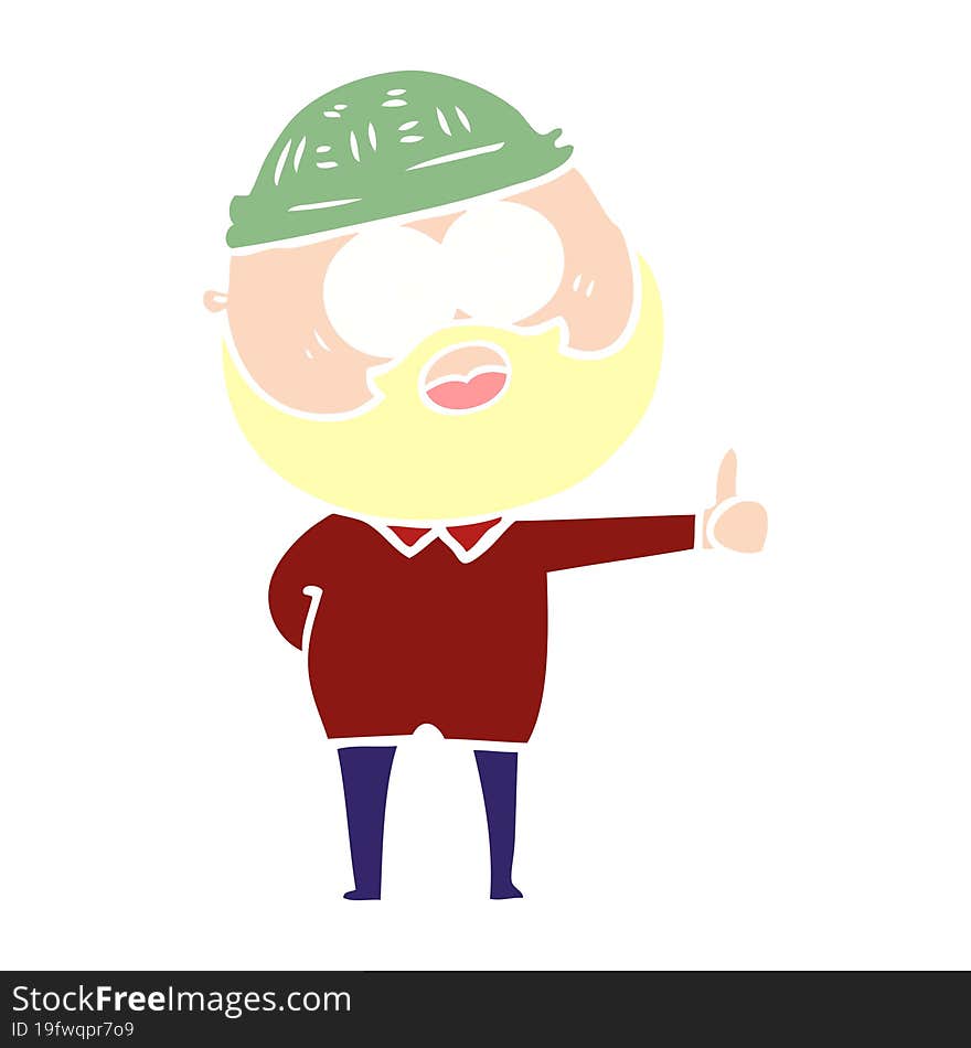 Flat Color Style Cartoon Bearded Man Giving Thumbs Up Sign