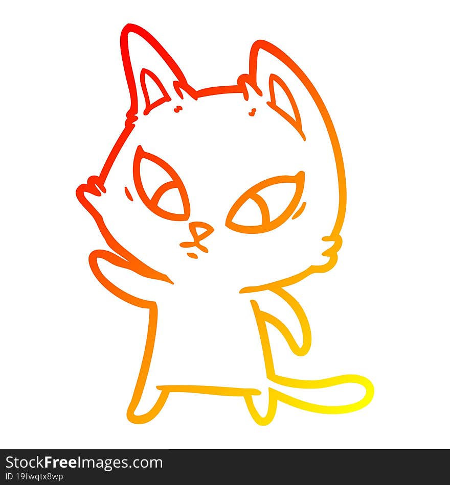 warm gradient line drawing confused cartoon cat