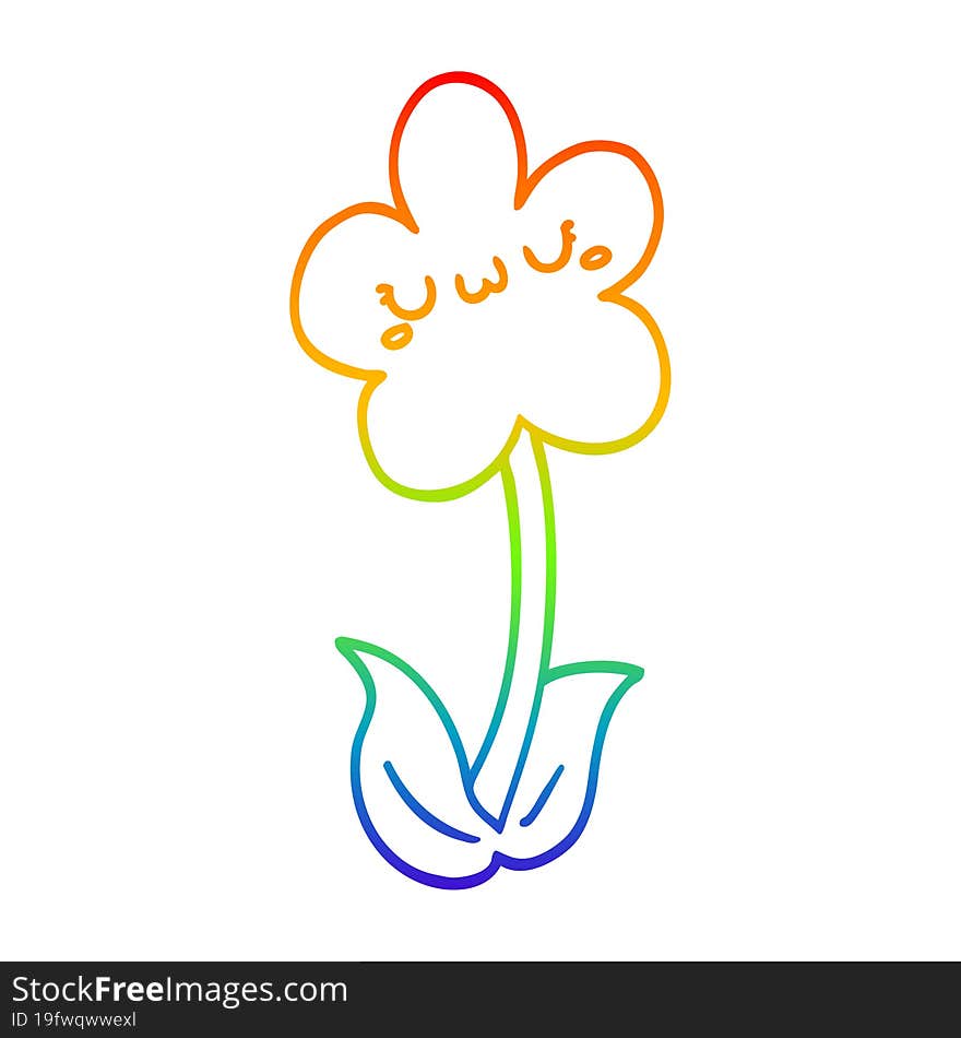 rainbow gradient line drawing of a cartoon flower