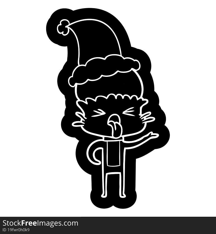 disgusted quirky cartoon icon of a alien wearing santa hat