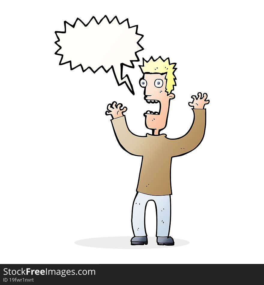 cartoon terrified man with speech bubble