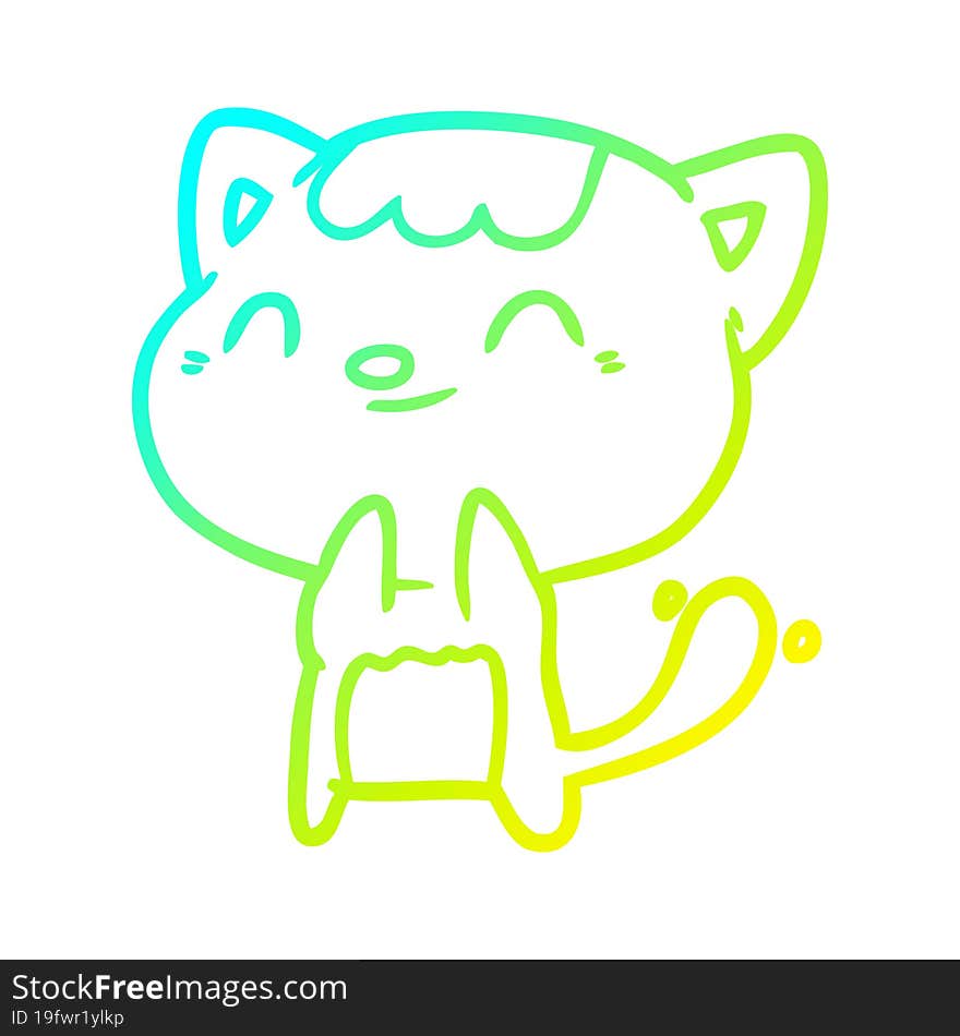 Cold Gradient Line Drawing Cute Happy Little Cat